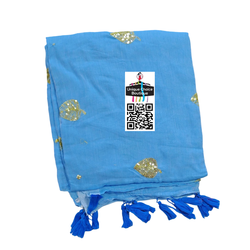 Pure Mul Mul Cotton Sequin Work Saree - Blue