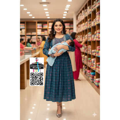 Feeding Kurti Maternity Dress Peacock Blue