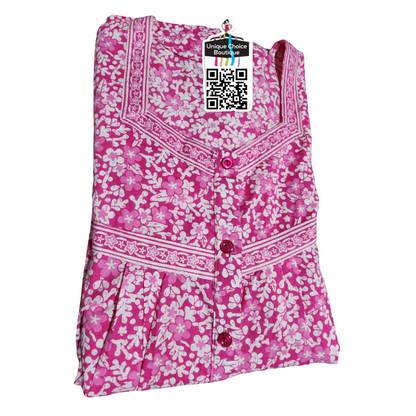 Jyothi Cotton Nighty – Pink and White