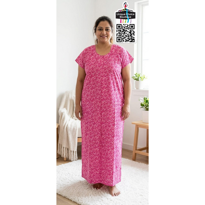 4XL Size-Plus Size-Pure Cotton Nighty - Pink