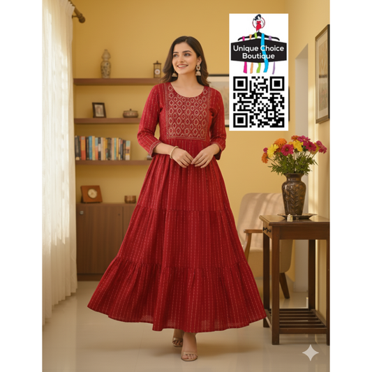 Red Anarkali Kurti-Long Kurti-Frock