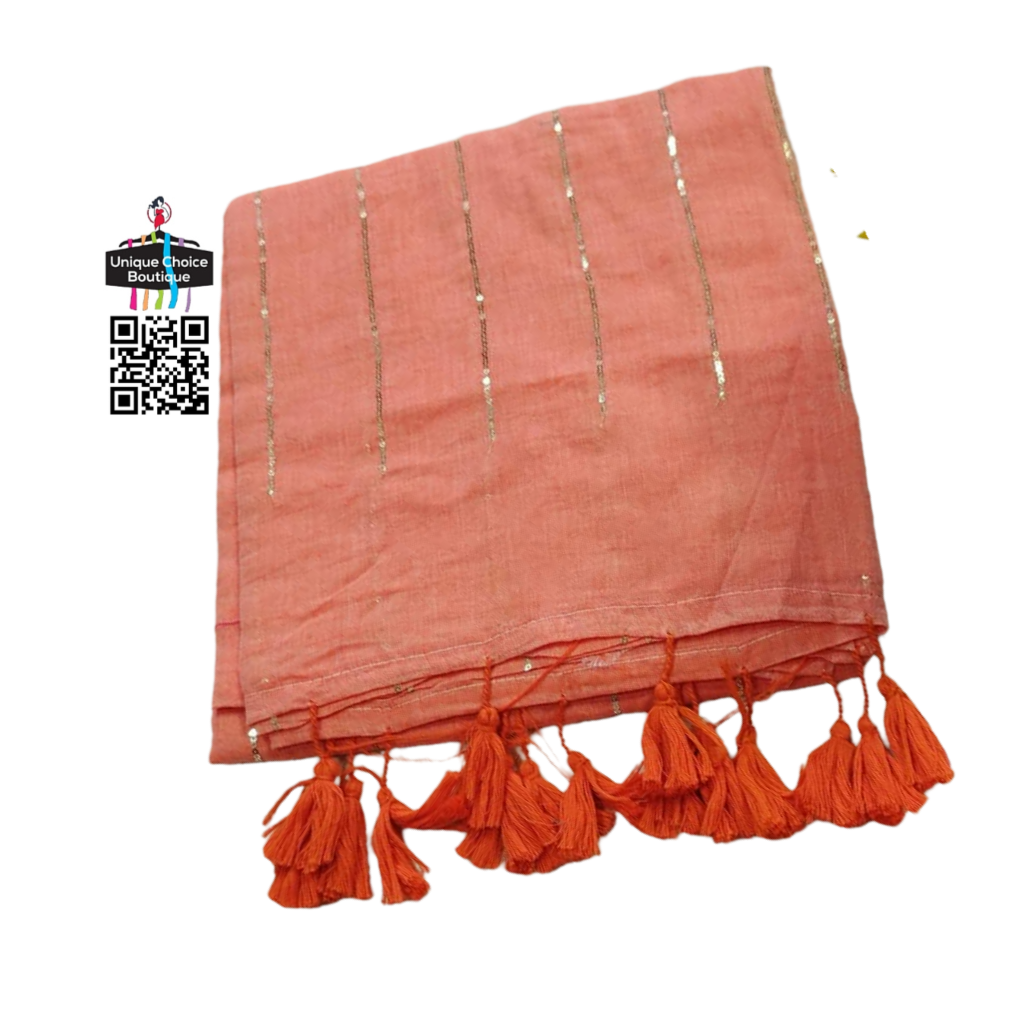 Peach Mul Cotton Saree with Golden Lines sequins work