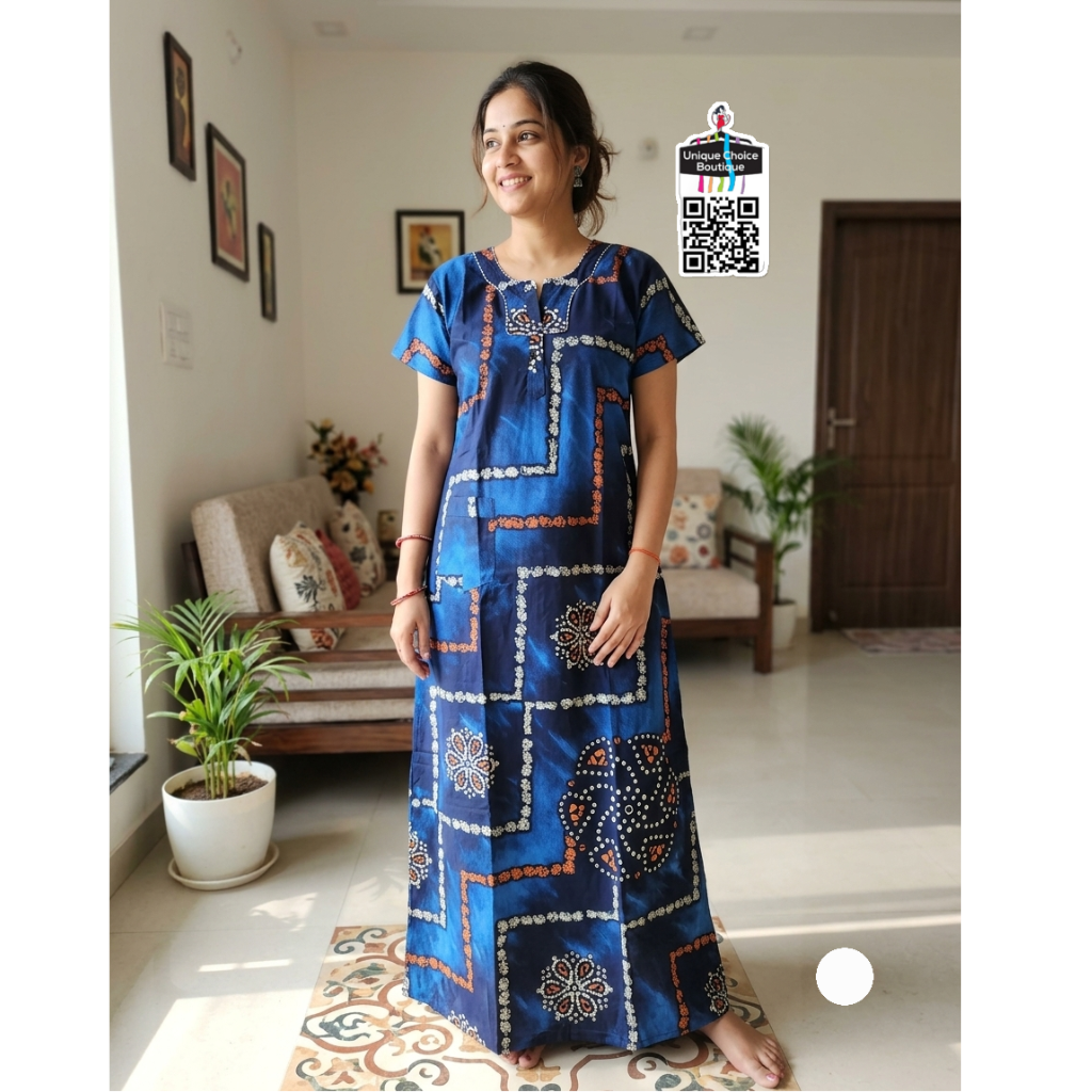 Comfortable Indian Pure Cotton Nighty – Blue