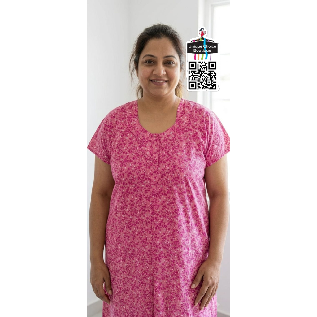 4XL Size-Plus Size-Pure Cotton Nighty - Pink