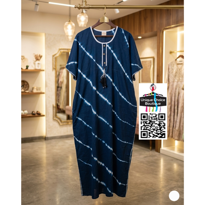 Premium Pure Cotton Kaftan Nighty – Dark Navy Blue