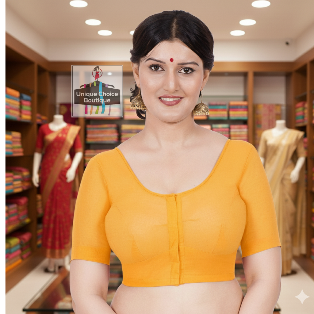 2by2 Cotton Women's Blouse, Front Open, Round Neck, Saree Blouse