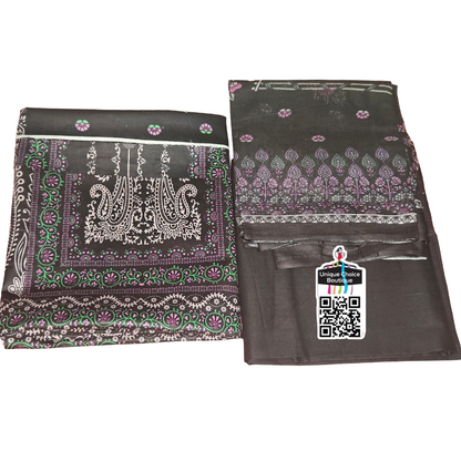 Black Pakistani Lawn Suit Dress material | Luxury Cotton Printed Dress material