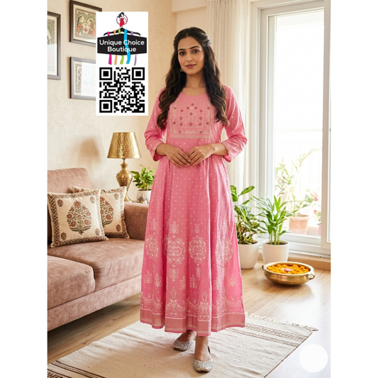 Pink Rayon Anarkali Kurti