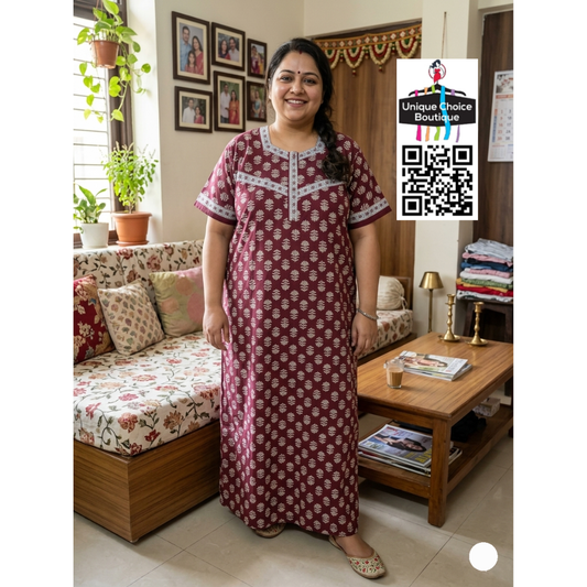Jyothi Cotton Nighty Plus Size – Maroon