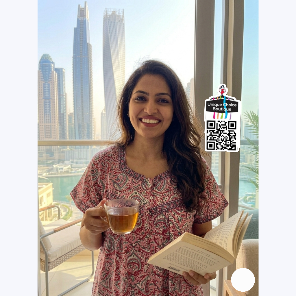 Jyothi Cotton Nighty – Crimson Red and White