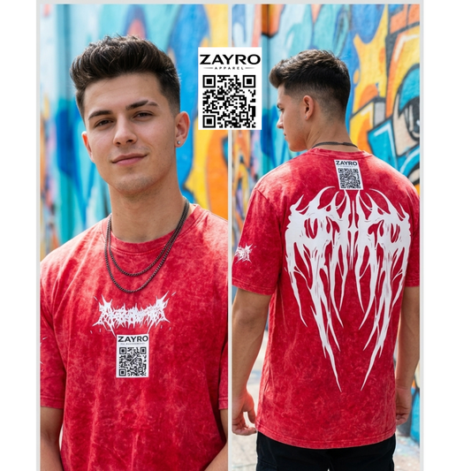 Infernal Rage Graphic Tee | Red Acid Wash Streetwear – Zayro men