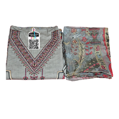 Sage Green Pakistani Lawn Suit with Chiffon Dupatta Dress material