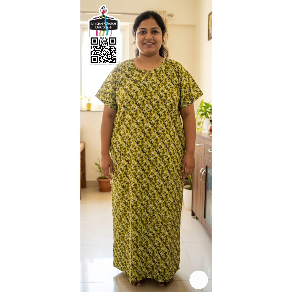 4XL Size-Plus Size-Pure Cotton Nighty - Green