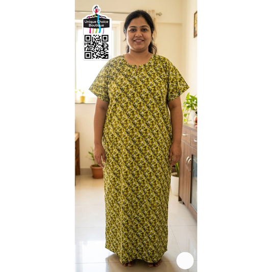 4XL Size-Plus Size-Pure Cotton Nighty - Green