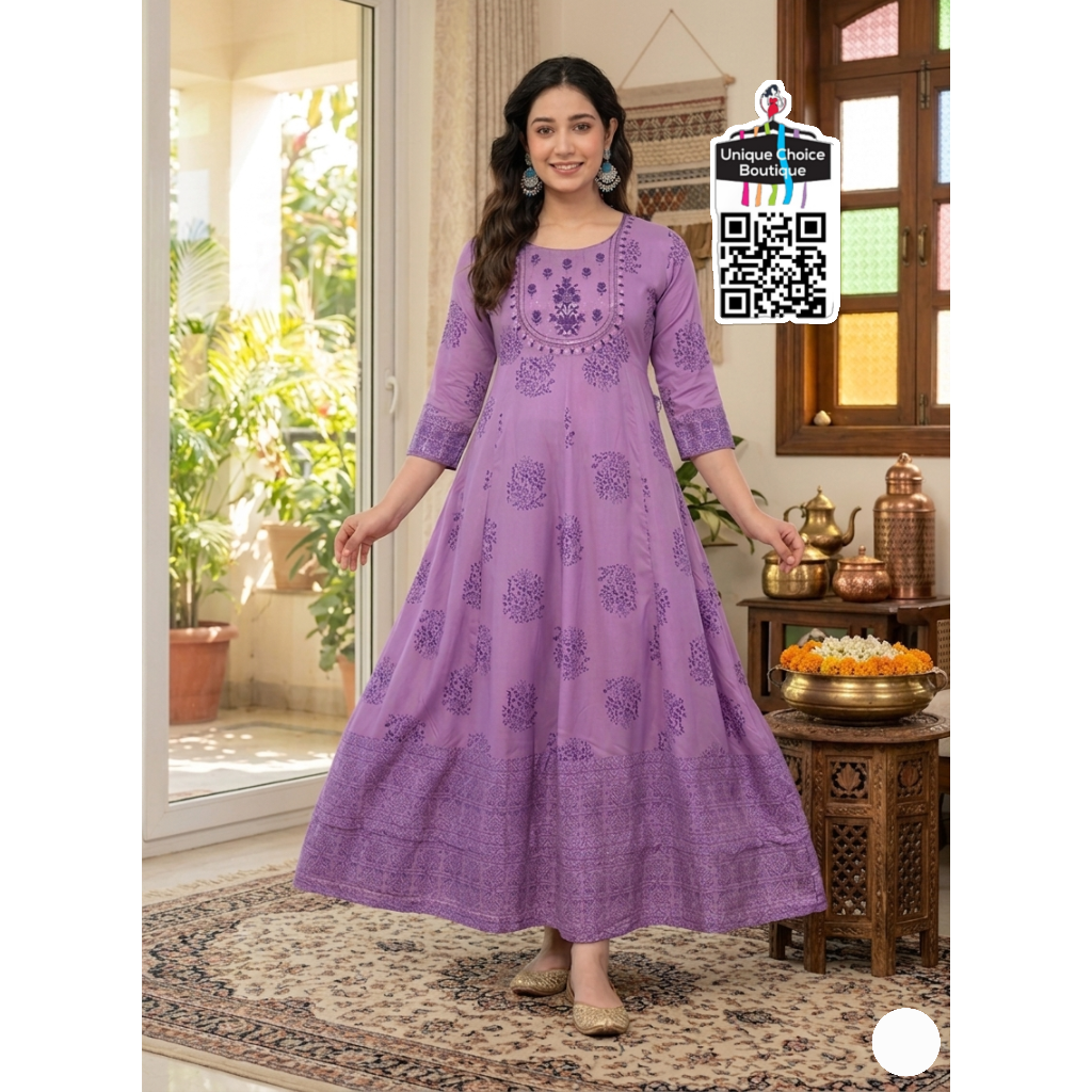 Premium Purple Pure Cotton Anarkali Kurti