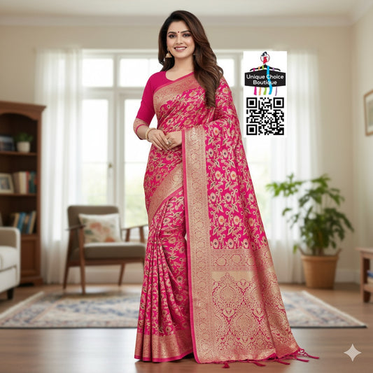 Affordable Banarasi Silk Saree-Pink-new