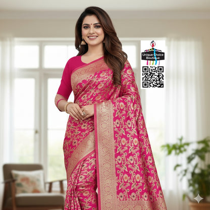 Affordable Banarasi Silk Saree-Pink-new1