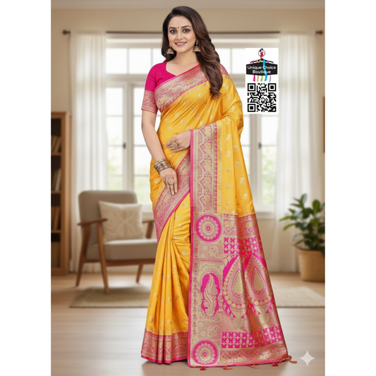 Affordable Banarasi Silk Saree Yellow new