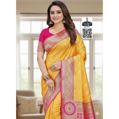 Affordable Banarasi Silk Saree Yellow new1