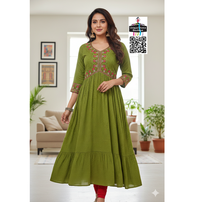 Alia Cut Anarkali Kurti Embroidery Rayon Print new