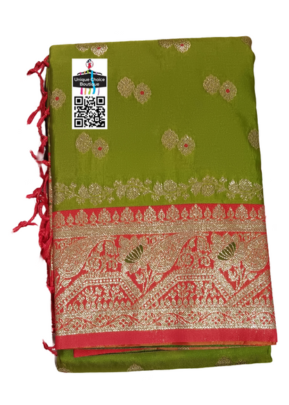 Banarasi Silk Saree Parrot Green 1