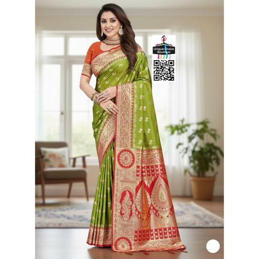 Banarasi Silk Saree Parrot Green new