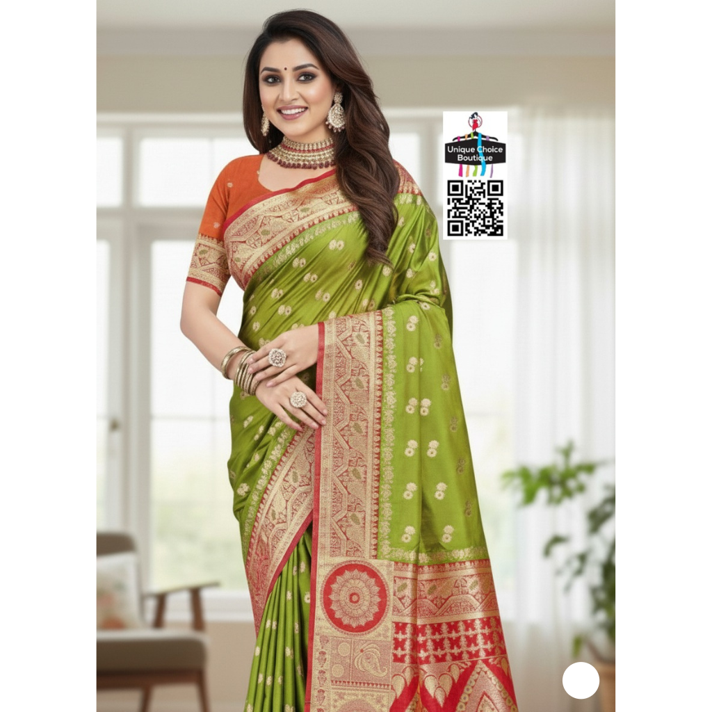 Banarasi Silk Saree Parrot Green new1