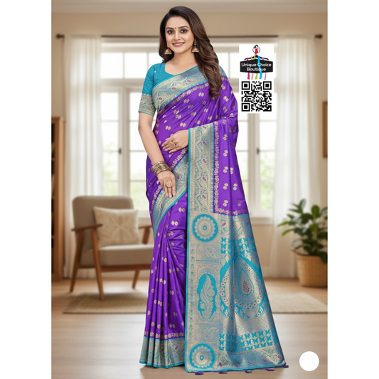 Banarasi Silk Saree Violet new