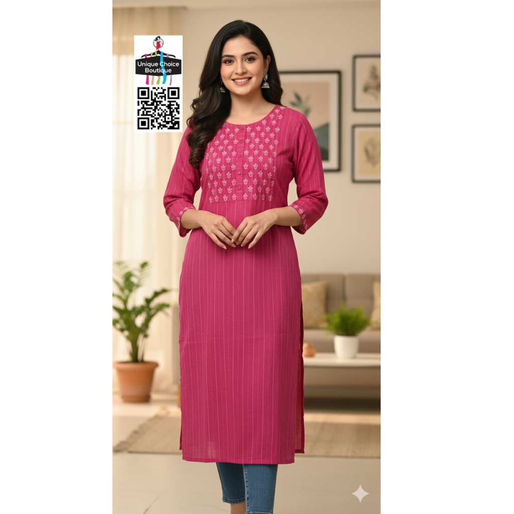 Branded Magenta Pink Office Kurti Embroidered