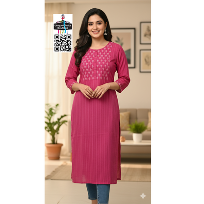 Branded Magenta Pink Office Kurti Embroidered