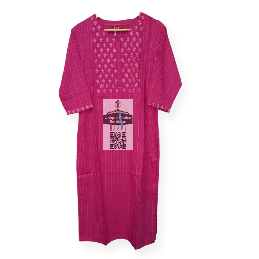 Branded Magenta Pink Rayon Office Kurti  3