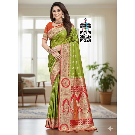 Budget Friendly Banarasi Silk Saree Parrot Green new