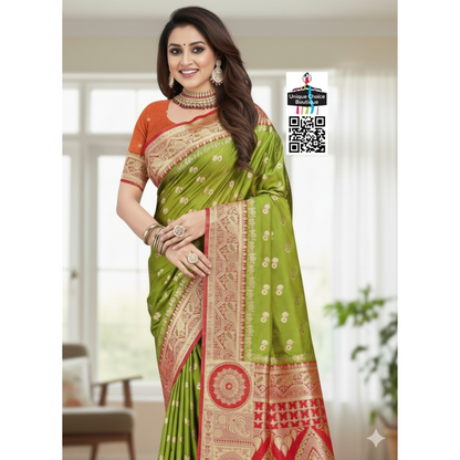 Budget Friendly Banarasi Silk Saree Parrot Green new1