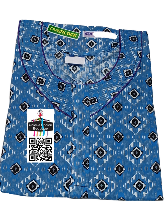 Cotton Nighty with Zip-Blue Printed