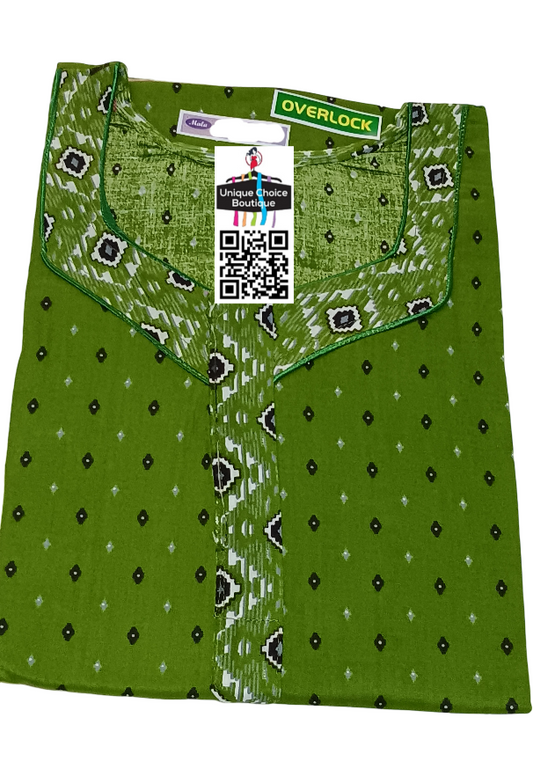 Cotton Nighty with Zip-Leafy Green