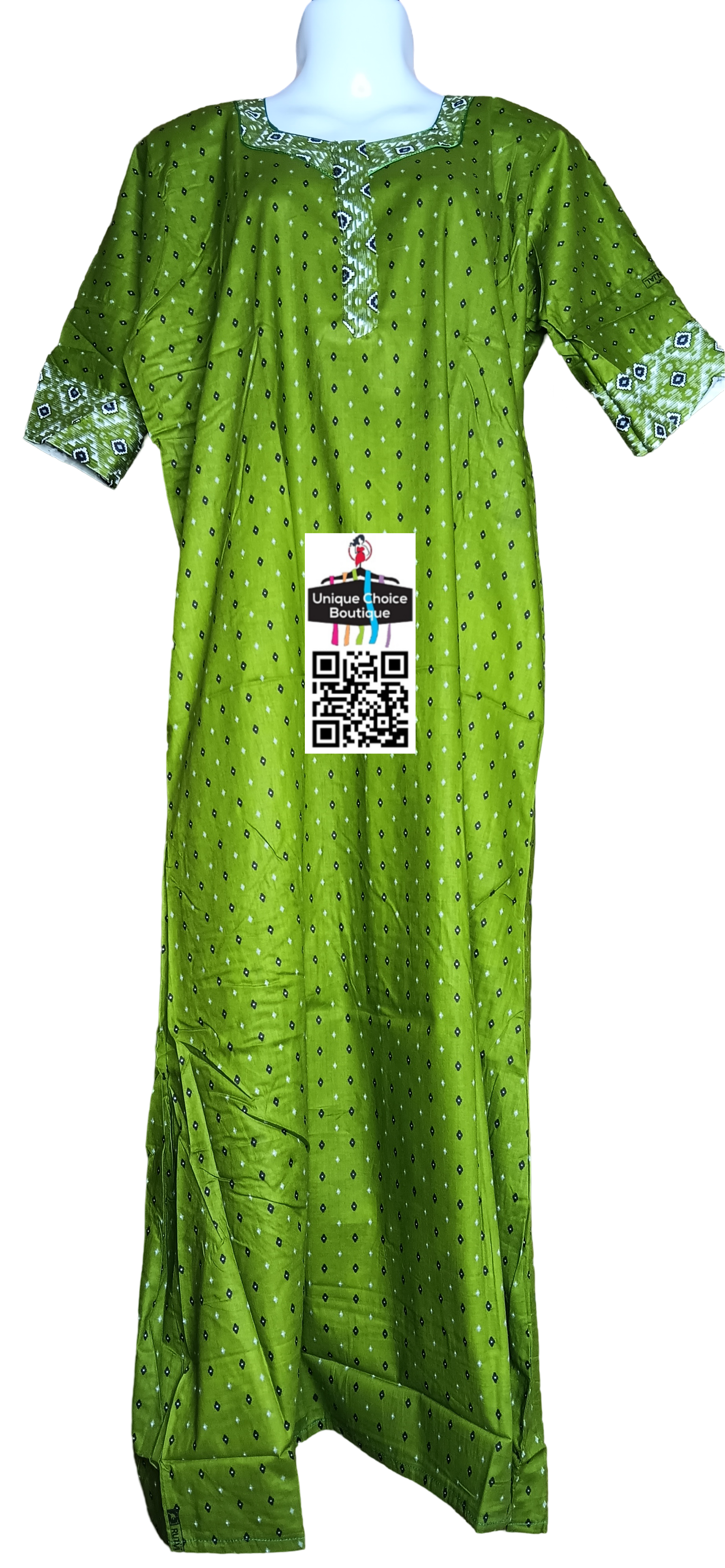 Cotton Nighty with Zip, Nightgown-Leafy Green-1