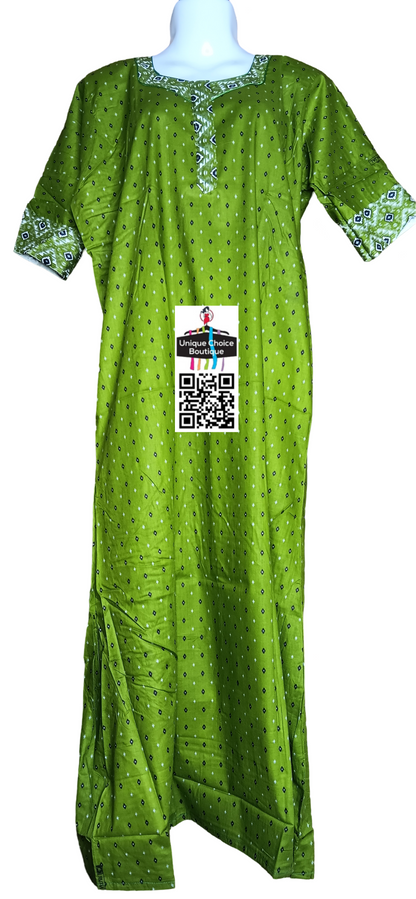Cotton Nighty with Zip, Nightgown-Leafy Green-1