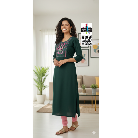 Dark Green Rayon Straight Kurti for Women new