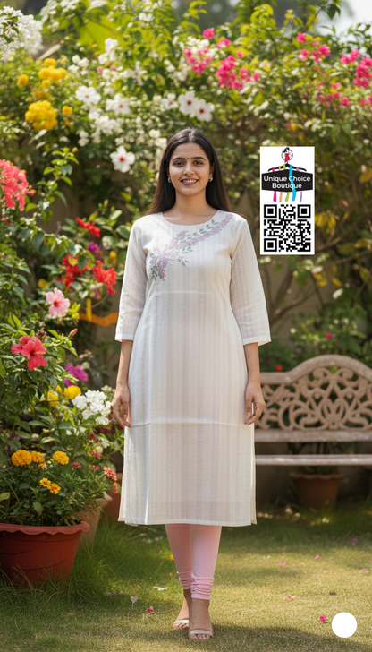 Designer White Tissue Straight Kurti 1