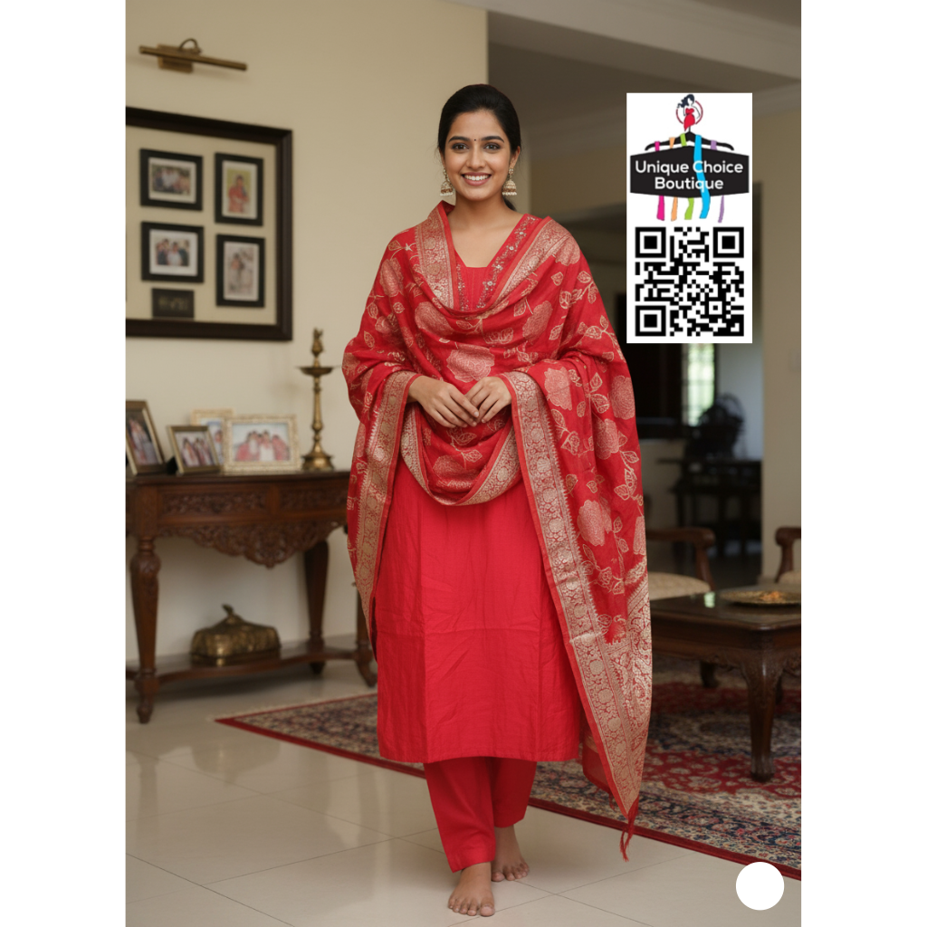 Elegant Red Silk Salwar Suit 3-Piece Set 3