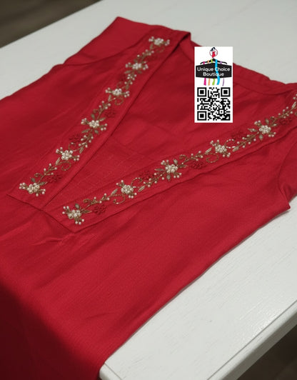Elegant Red Silk Salwar Suit 3-Piece Set 4