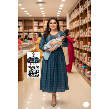 Feeding Kurti Maternity Dress Peacock Blue L, XL Sizes