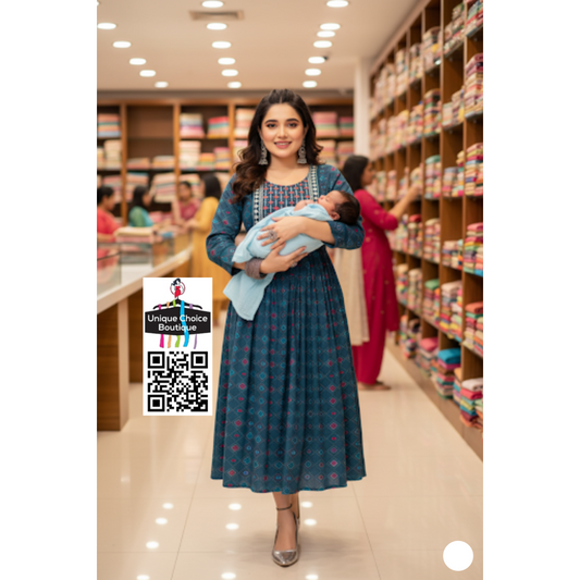 Feeding Kurti Maternity Dress Peacock Blue L, XL Sizes