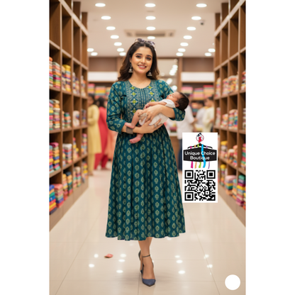 Feeding Kurti Maternity Dress Teal Green L, XL Sizes