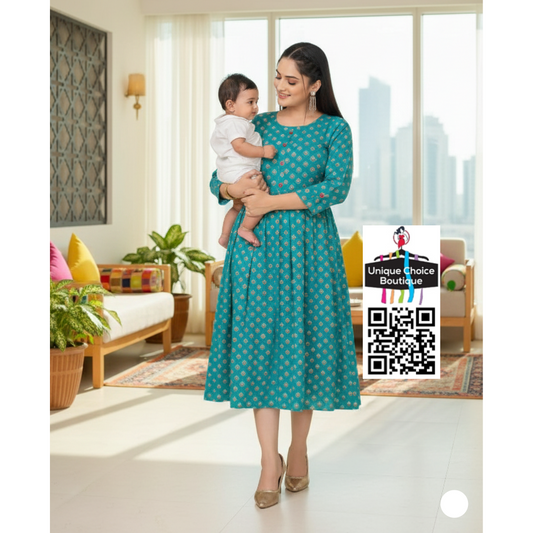 Feeding Kurti Maternity Dress XL, XXL Size - Aqua Blue