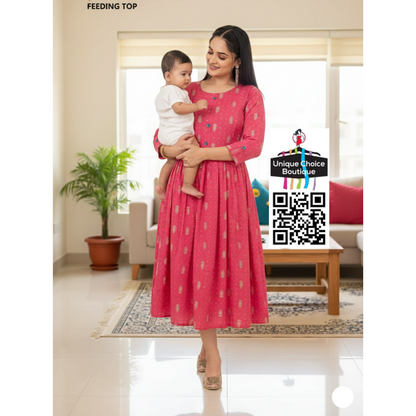 Feeding Kurti Maternity Dress XL, XXL Size - Fuschia Pink