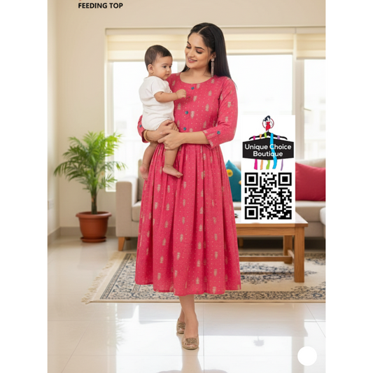Feeding Kurti Maternity Dress XL, XXL Size - Fuschia Pink