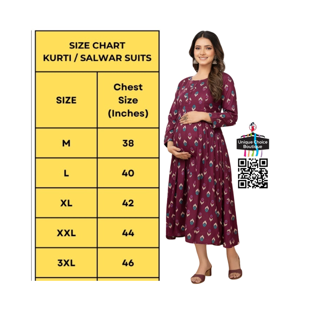 Feeding Kurti UAE Size Chart