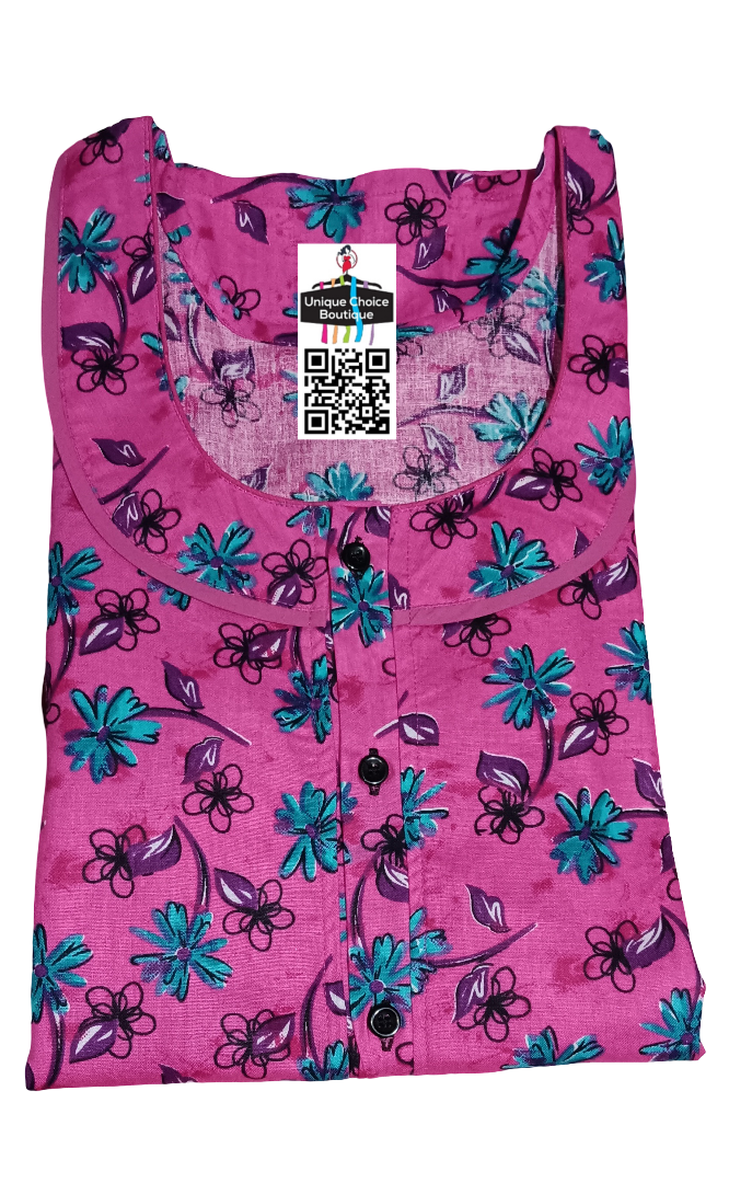 Front Full Open Cotton Nighty Pink 1