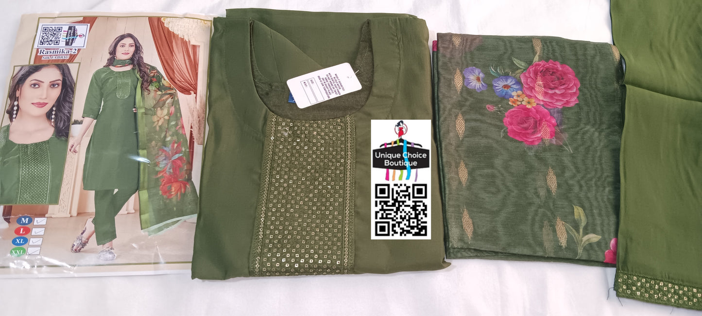 Green Roman Silk 3pc salwar suit